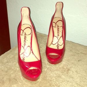 Red Jessica Simpson stilettos 